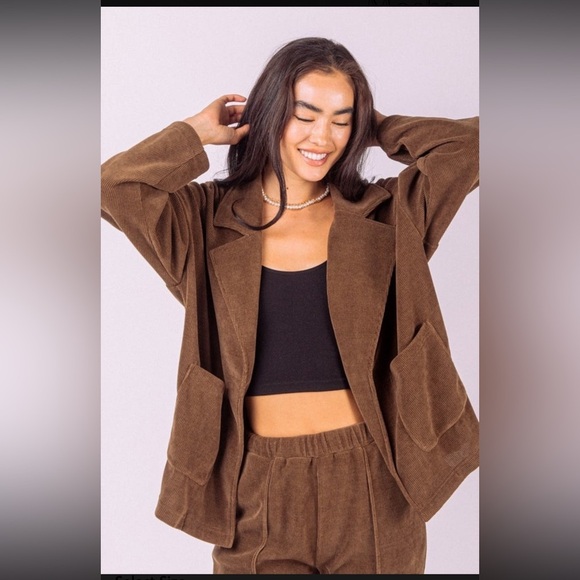 Oversize Corduroy Blazer Jacket Mocha - Picture 1 of 4